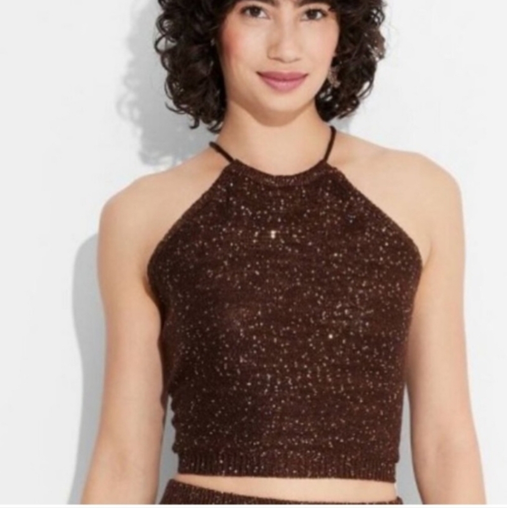 Women's Sequin Sweater Mini Crop Top - Wild Fable - M